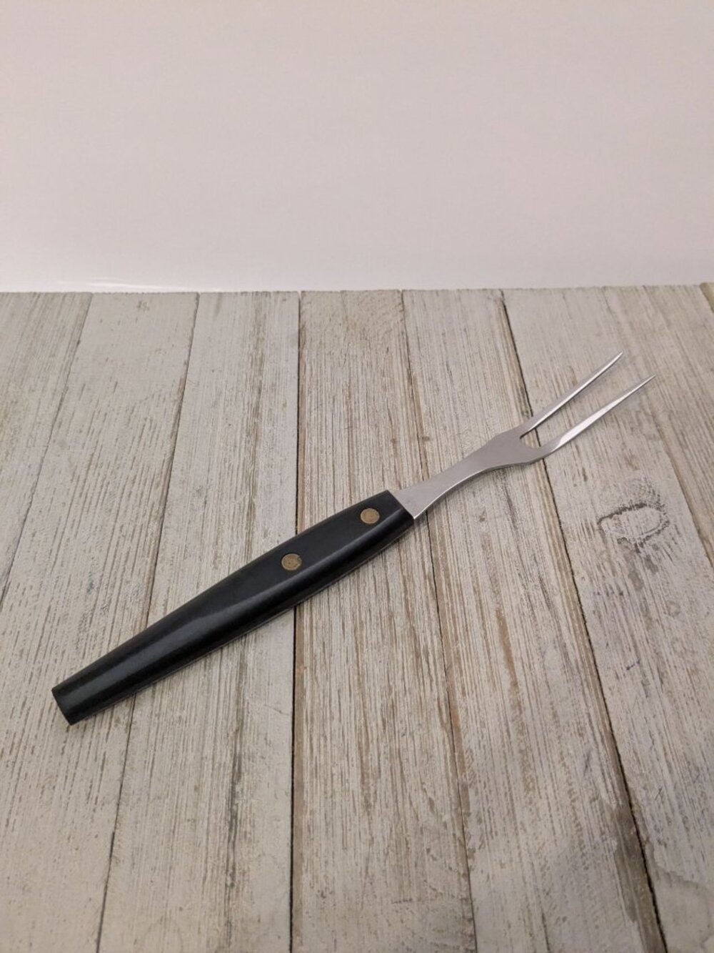 Vintage Meat Fork 10" Black Handle #2 Stainless Steel USA